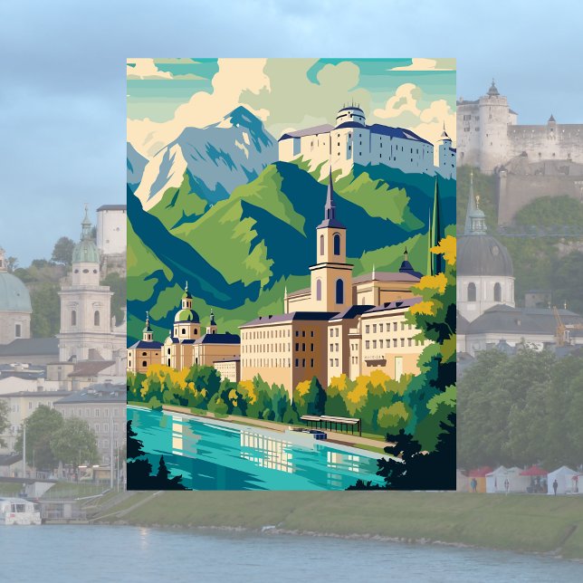 Salzburg, Österrike Illustration Vykort (Salzburg, Austria )