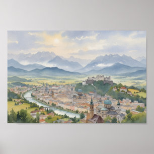 Salzburg Österrike Panoramautsikt Poster