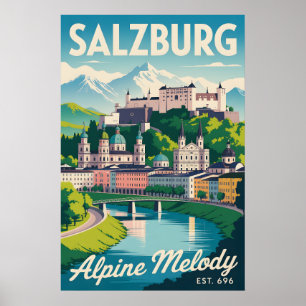 Salzburg Österrike Retro Siluett Resmål Poster