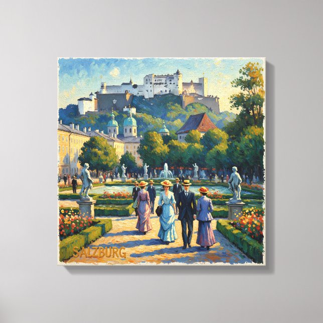 Salzburg Österrike Slottsträdgård Utsträckt Canvas (Framsida)