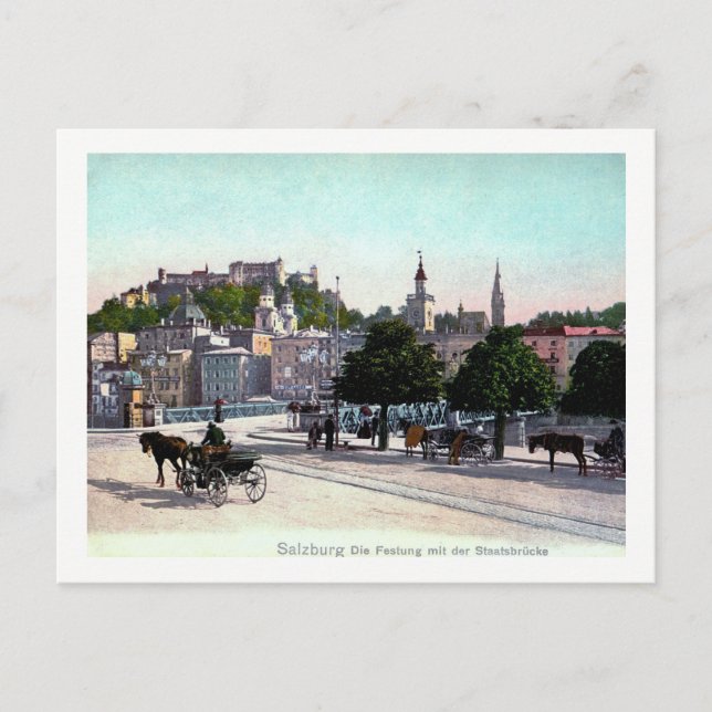 Salzburg, Österrike, Staatsbrücke, 1910 Vintage Vykort (Framsida)