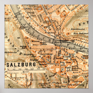 Salzburg, Österrikes Vintage Karta Poster