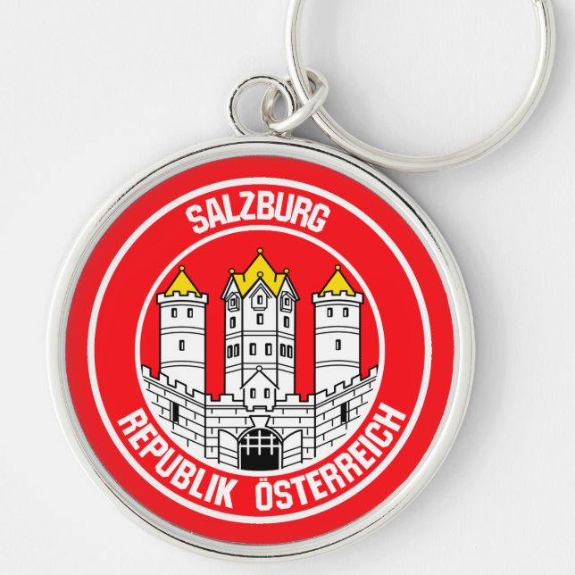 Salzburg Round Emblem Rund Silverfärgad Nyckelring (Framsidan)