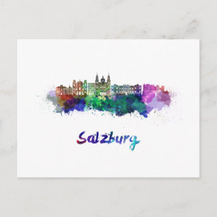 Salzburg-skylin i vattenfärg vykort