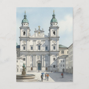 Salzburgskatedralen & torg skiss vykort