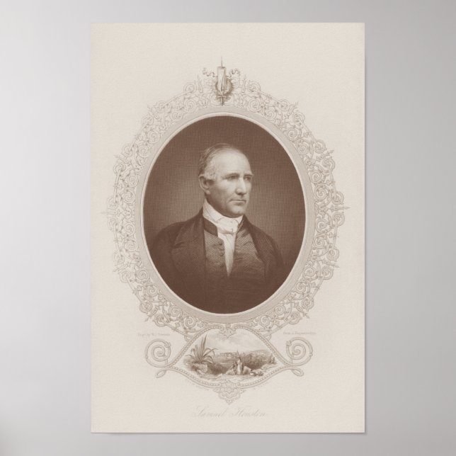 Sam Houston Engraved Porträtt Poster (Framsidan)