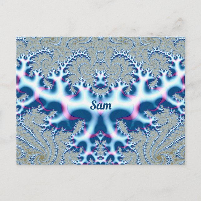 SAM ~ Isig Vit och blå 3D-ramdesign ~ Vykort (Framsida)