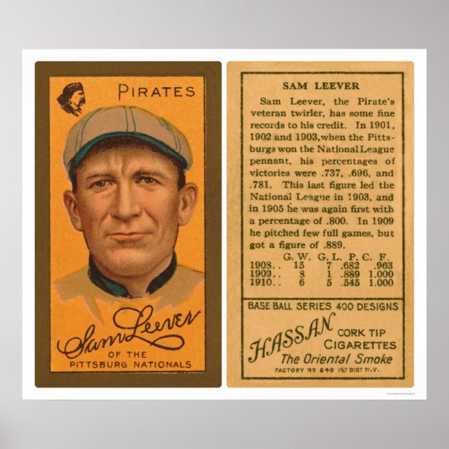 Sam Leever Pirater Baseball 1911 Poster (Framsidan)