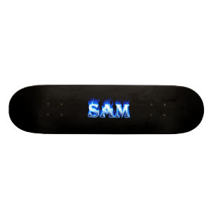 Sam skateboardblått avfyrar och flammar design mini skateboard bräda 18,5 cm