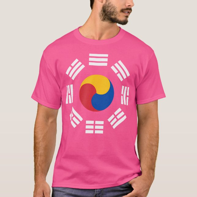 Sam Taegeuk koreansk symbolfärgad med trigram T Shirt (Framsida)