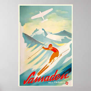 Samaden Suisse Schweiz Schweiziska Alperna Vintage Poster