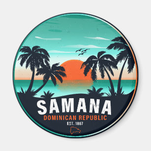 Samaná Beach Dominican Retro Sunset Souvenir 60 s Magnet