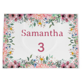  Samantha Floral Gift Bag, Large 3rd Birthday 