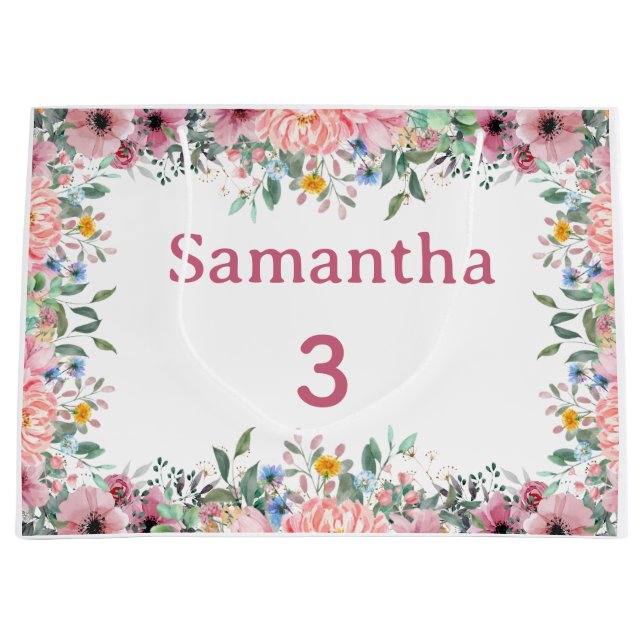  Samantha Floral Gift Bag, Large 3rd Birthday  (Framsidan)