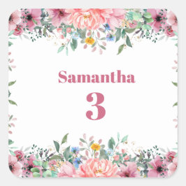 Samantha Floral Stickers, Watercolor Wildflowers  Fyrkantigt Klistermärke