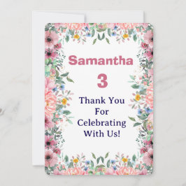 Samantha Floral Thank You Card, 3rd Birthday  Tack Kort