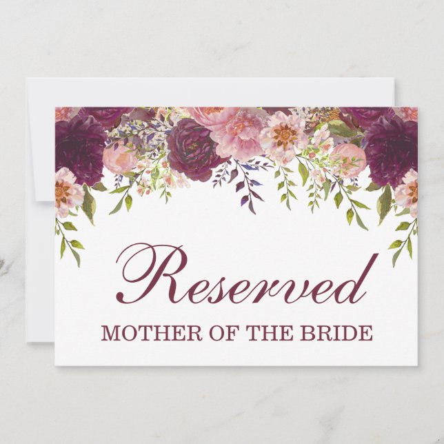 Samantha Rustic Burgundy Reserved Bröllop Sign (Framsida)