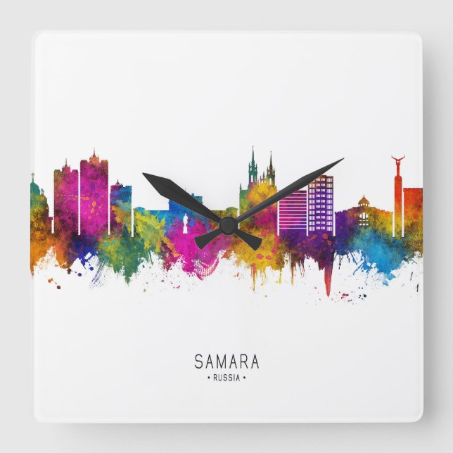 Samara Ryssland Skyline Fyrkantig Klocka (Framsida)