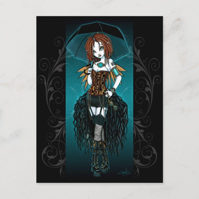 ’Samara’ Steampunk Cyber Fairy Postcard Vykort (Framsida)