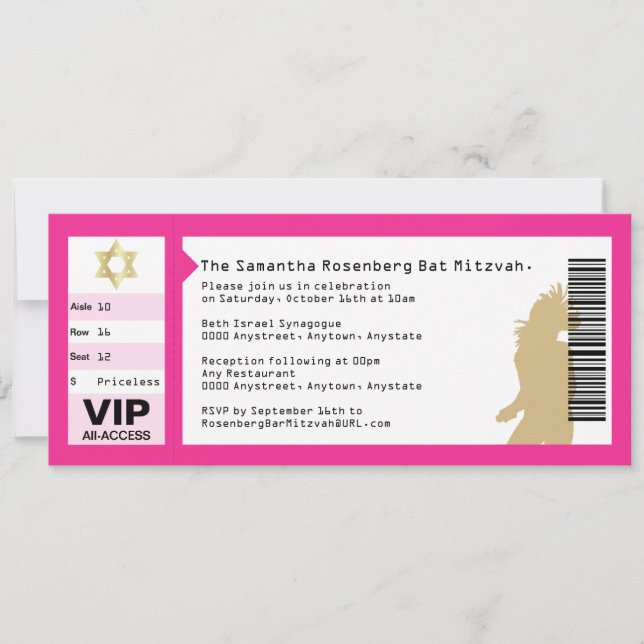 Samarbeta Biljett Bat mitzvah inbjudan till Rosa (Framsida)