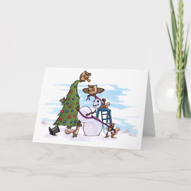 Samarbeta i en vinterunderland helgkort (Framsida)