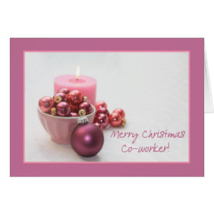 Samarbetares merry christsmas rosa ornaments chris hälsningskort