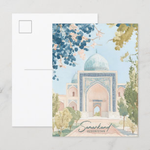 Samarkand Uzbekistan Gouache Illustration Travel Vykort