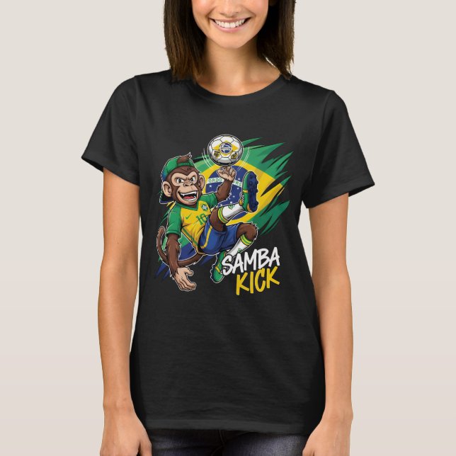Samba Kick - Monkey Soccer Brazil Flagga T Shirt (Framsida)