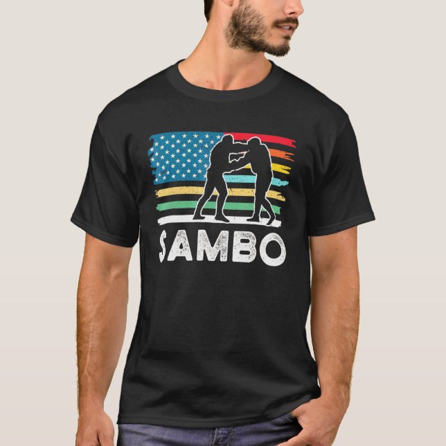 Sambo judo Wrestling Martial Arts retro US Flagga- T Shirt (Framsida)