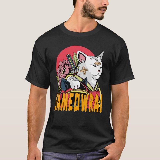Sameowrai - Cat Samurai T Shirt (Framsida)