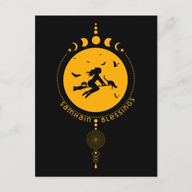 Samhain Blessings, häxa Vykort (Framsida)