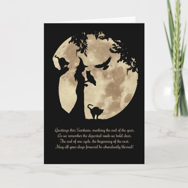 Samhain Blessings med Witch och Djur Kort (Framsida)