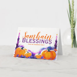Samhain Blessings Pumpkins & Candles Halloween Helgkort
