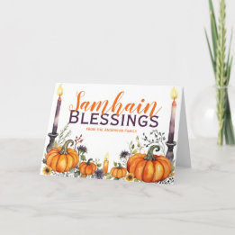 Samhain Blessings Pumpkins & Candles Halloween Helgkort