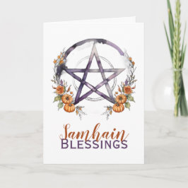Samhain Blessings Pumpkins & Pentacle Halloween Helgkort