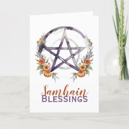 Samhain Blessings Pumpkins & Pentacle Halloween Helgkort
