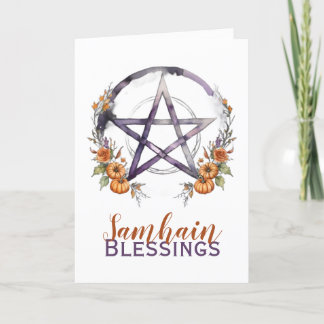 Samhain Blessings Pumpkins & Pentacle Halloween Helgkort