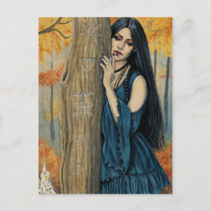 Samhain gotiic Autumn Witch Fantasy Art Postcard Vykort