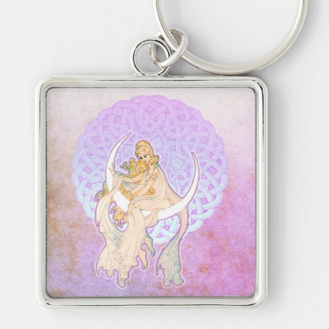 Samhain Hälsning Lunar Goddess Keychain Fyrkantig Silverfärgad Nyckelring (Framsidan)