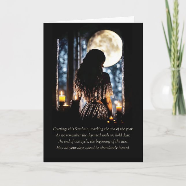 Samhain Hälsning med Måne Candles Mystical Kort (Framsida)