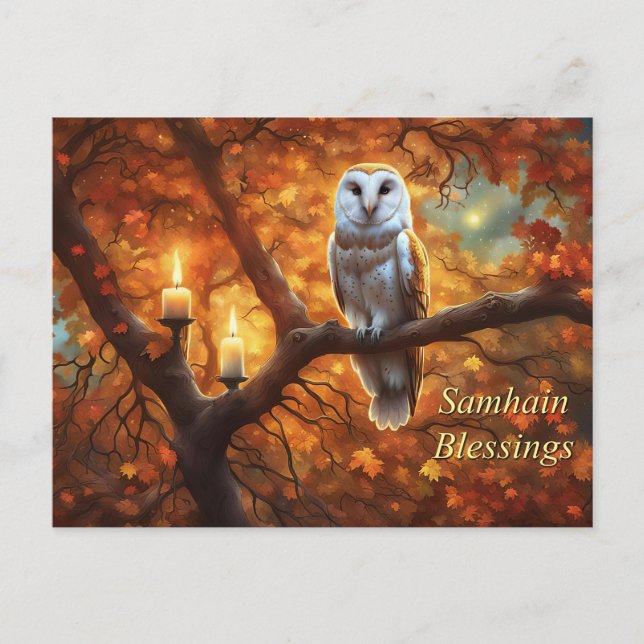 Samhain-helgdag med ugglekort helg vykort (Framsida)