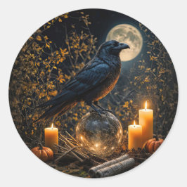 Samhain Inspirerad Raven Mystisk Häxig Runt Klistermärke