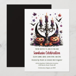 Samhain Måne Fladdermus & Pumpkins Fall Halloween Inbjudningar