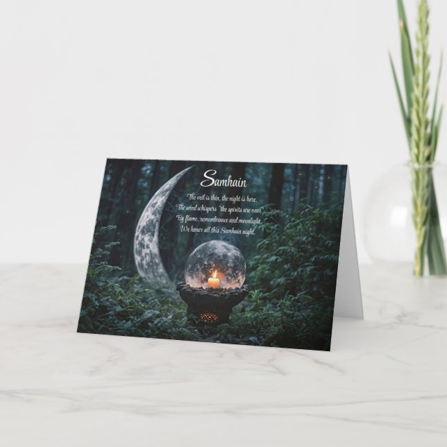 Samhain med kristallklot, halvmåne och ljus kort (Framsida)