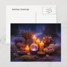Samhain med ljus Kristall Höst Lövverk Blommor