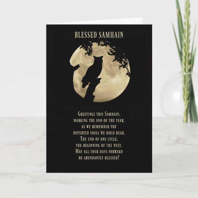 Samhain med Uggla och Harvest Måne Kort (Framsida)