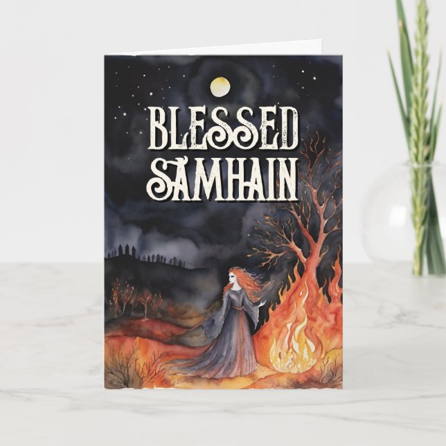 Samhain Night Fall Forest Pagan Bonfire Halloween Kort (Framsida)