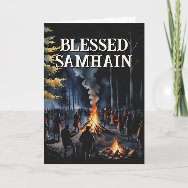 Samhain Night Fall Forest Pagan Bonfire Halloween Kort (Framsida)