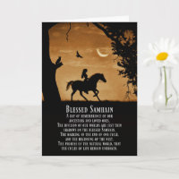 Samhain Pagan häst och ryttare med uggla och korp