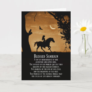 Samhain Pagan häst och ryttare med uggla och korp Kort